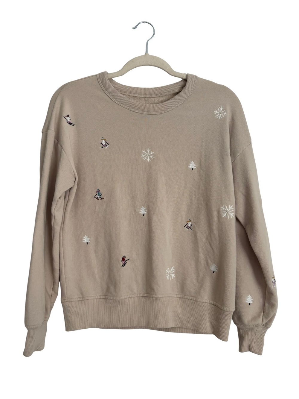 Lou & Grey Beige Crewneck Sweatshirt with Ski Embroidery